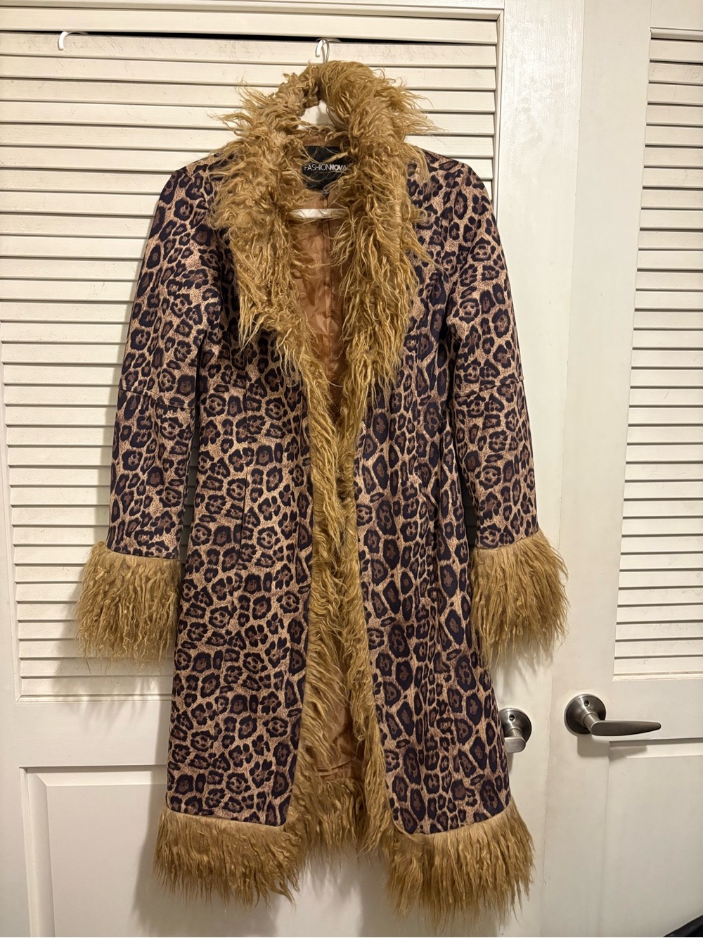 Fashion Nova Leopard Print Faux Fur-Trim Coat in Tan & Black